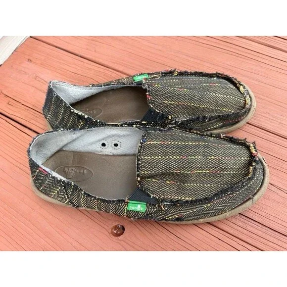Sanuk Rasta Striped Beach Surf Vagabond Slip On Flats Shoes Size 9 - Picture 2 of 6